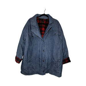 Lane Bryant Jacket Womens 18 Blue Quilted Denim Plaid Lined Snap Button Coat